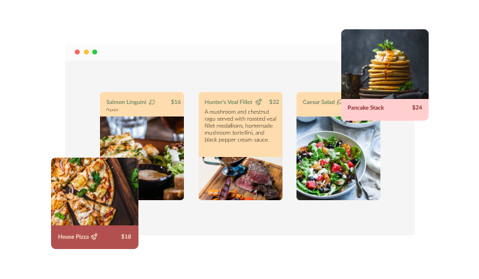 Restaurant Menu Flip Cards - A selection of colorful skins for your Duda website