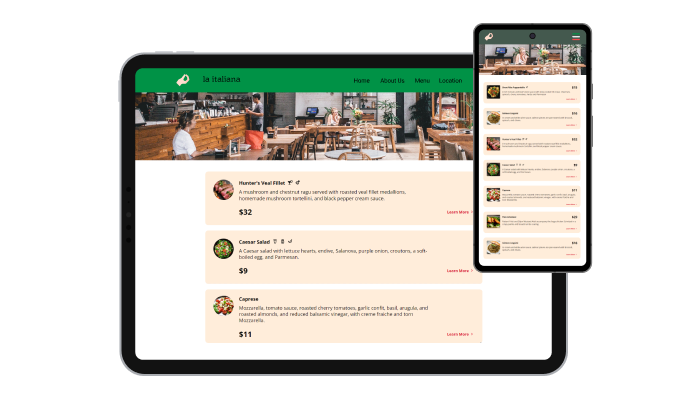 Restaurant Menu List - A perfect responsive design for your Yola website