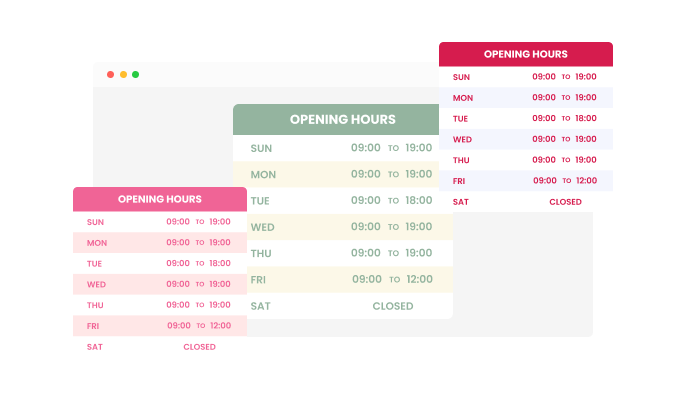 Opening Hours - There are multiple skins for your Yola website