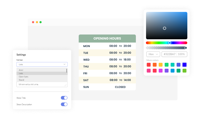 Opening Hours - Completely customizable app design