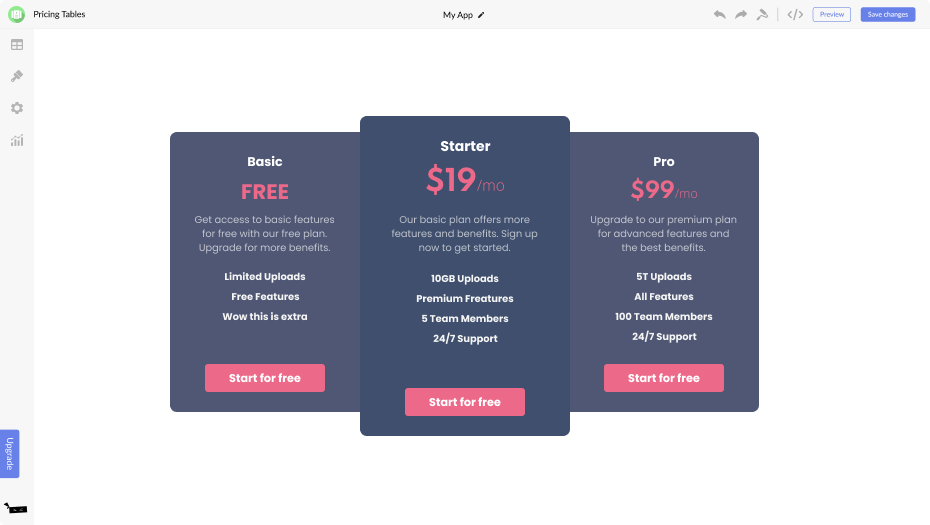 Pricing Tables for Duda