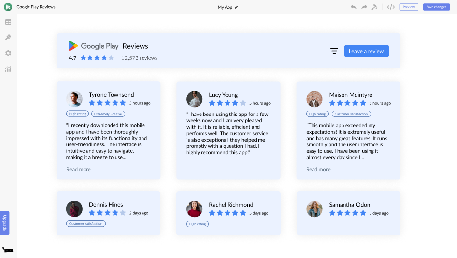 Google Play Reviews for Squarespace