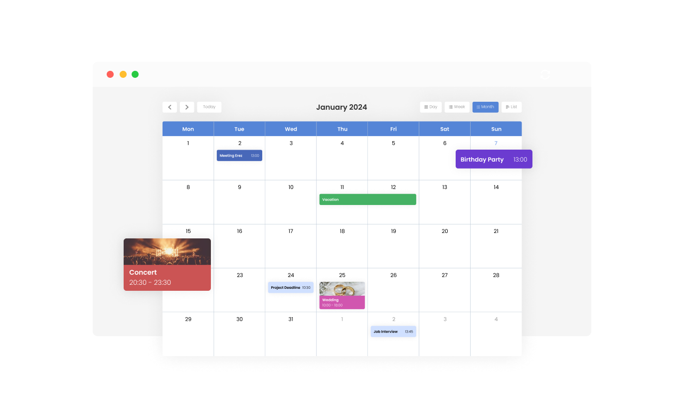 Calendar - Personalize Your Yola app with Color Customization