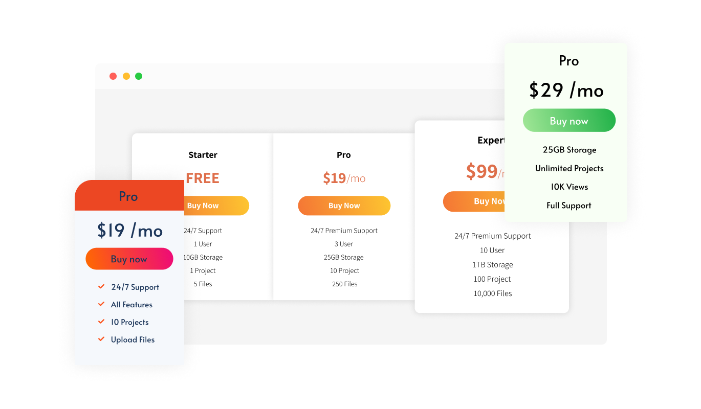Pricing Tables - An extensive selection of skins for your Yola website
