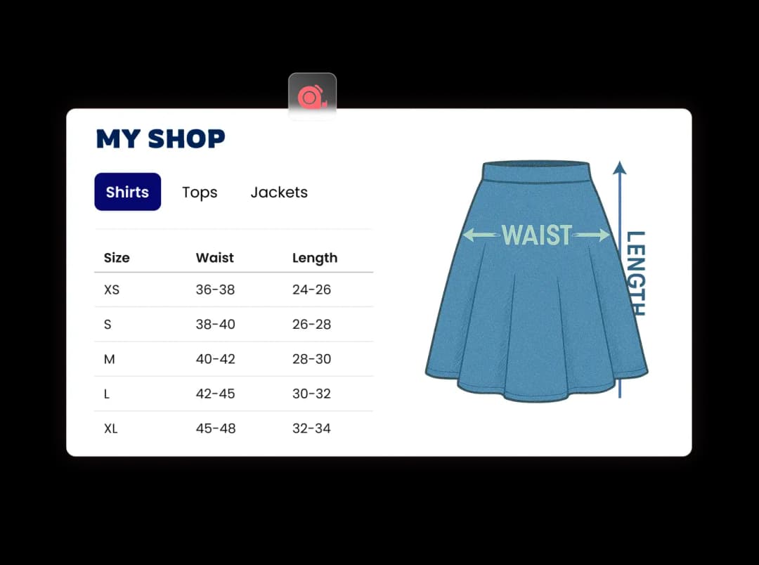 Size Chart widget preview