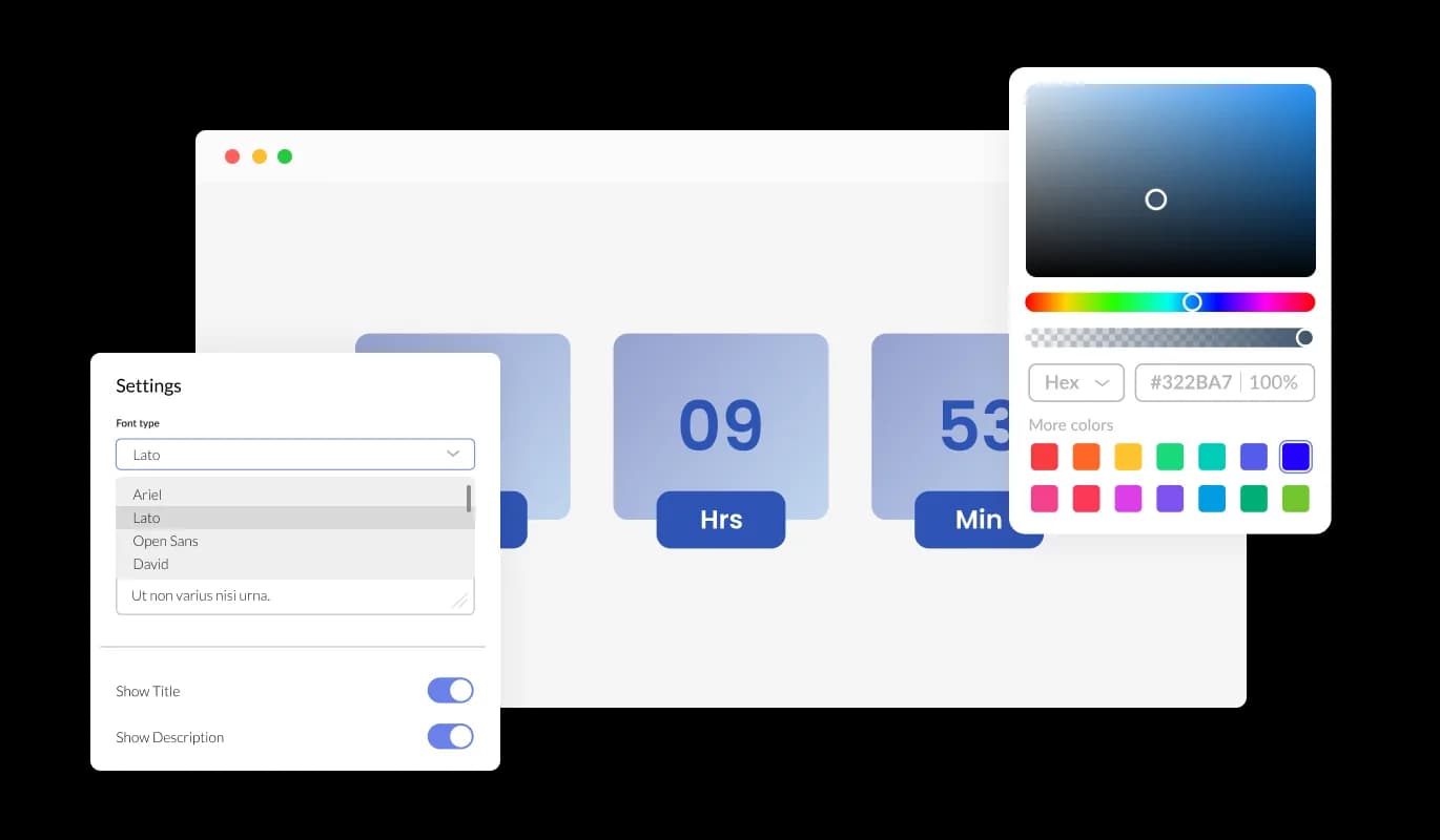Countdown - Full Color and Font Customization for Webydo Countdown