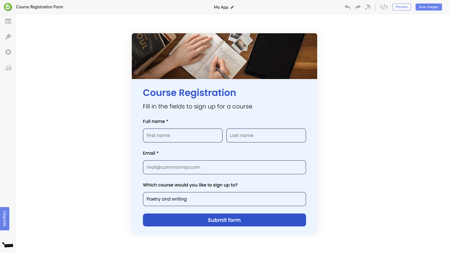 Course Registration Form for Pixpa