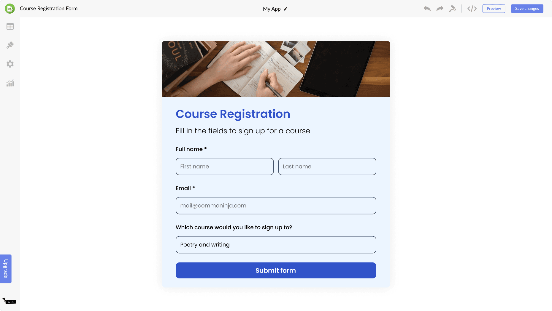 Course Registration Form for 123 Reg