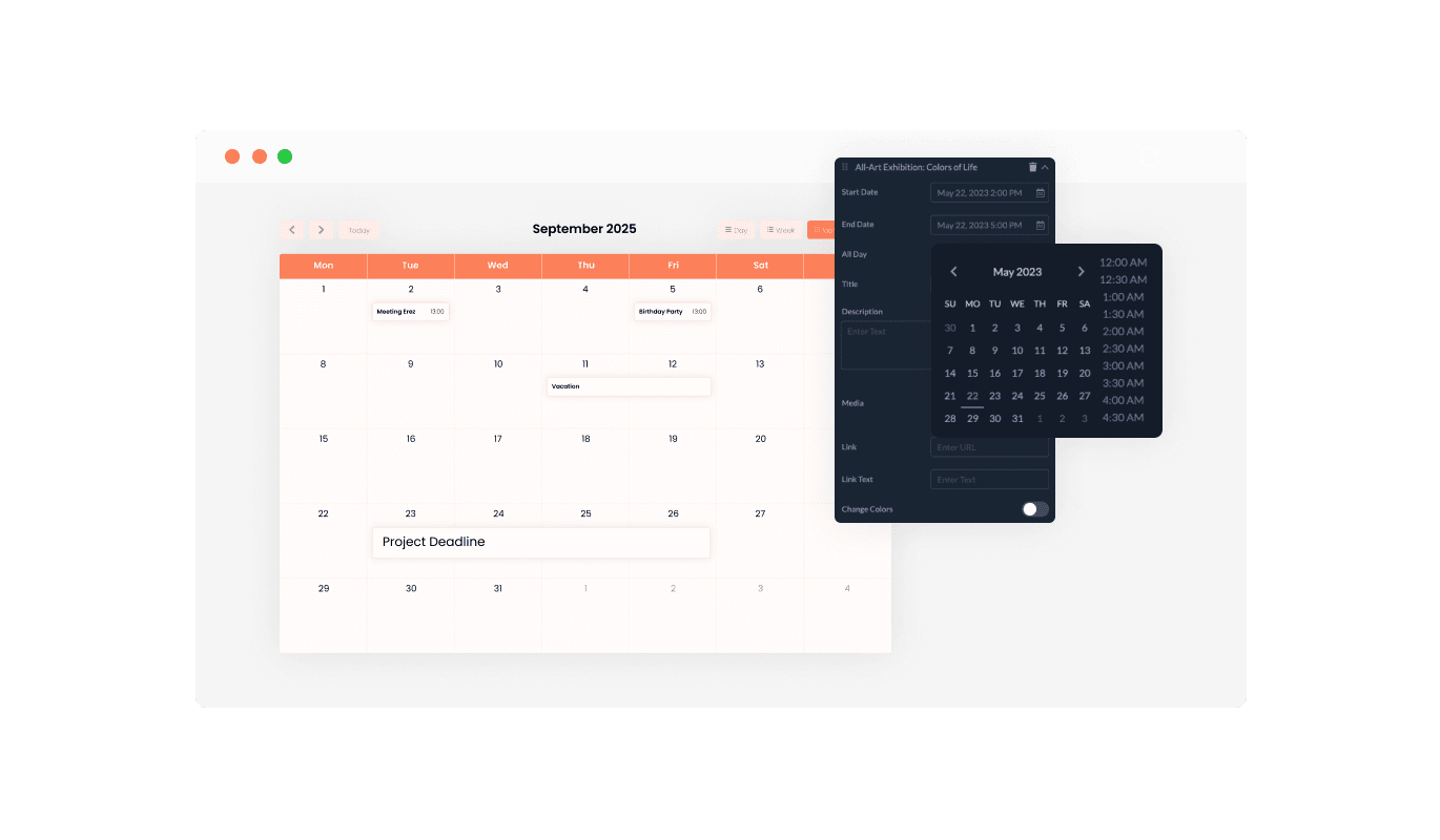 Calendar - Flexible Start Date Selection