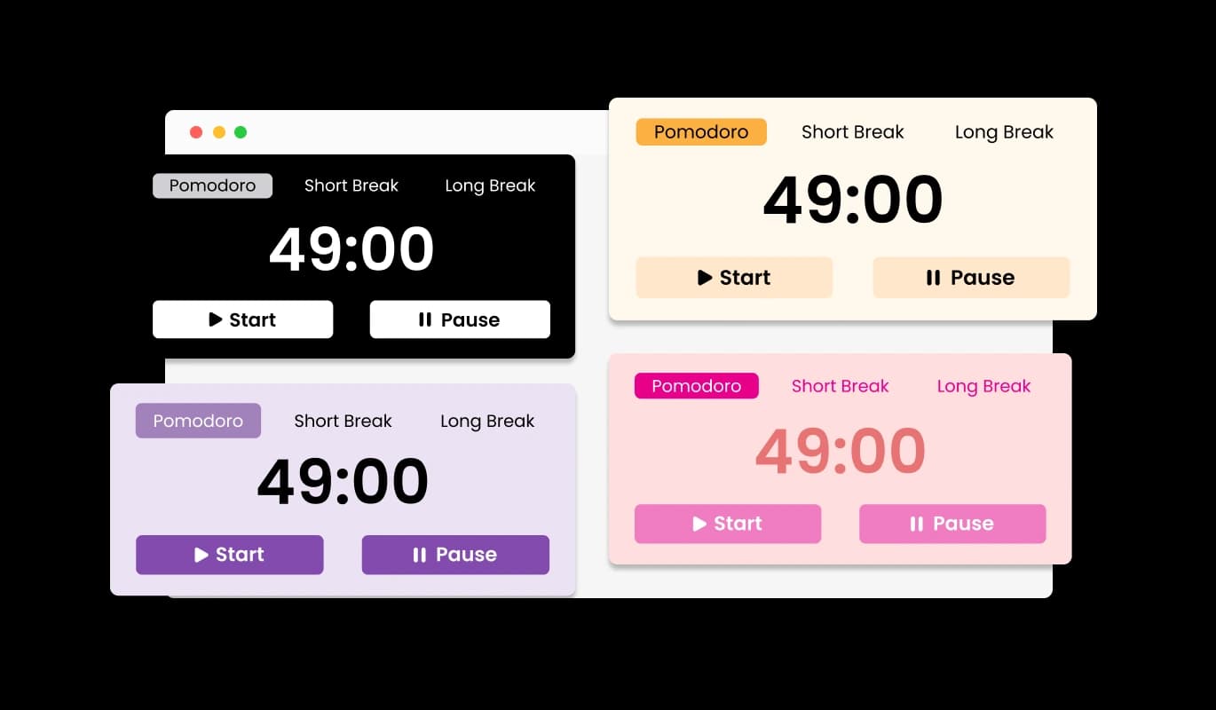 Pomodoro Timer - Variety of Pomodoro Widget Design Skins