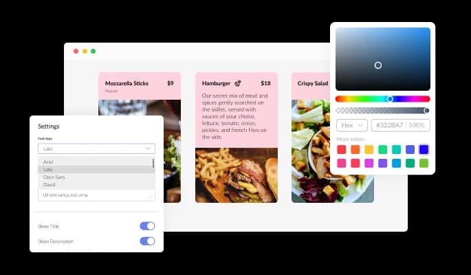 Restaurant Menu Flip Cards - Fully Customizable Restaurant Menu Cards widget