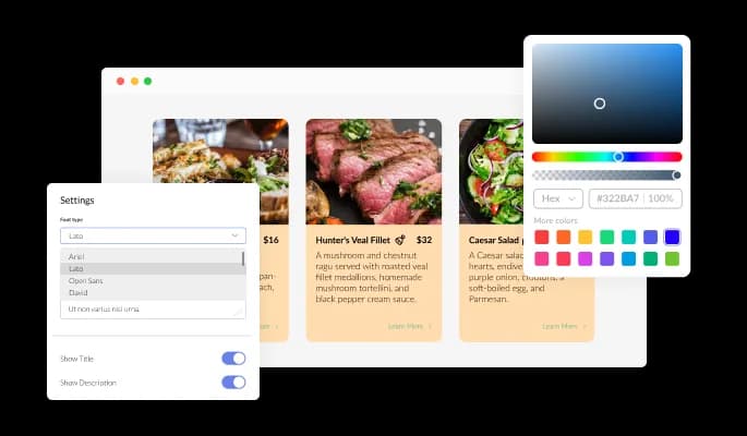 Restaurant Menu List - You can fully customize the widget design