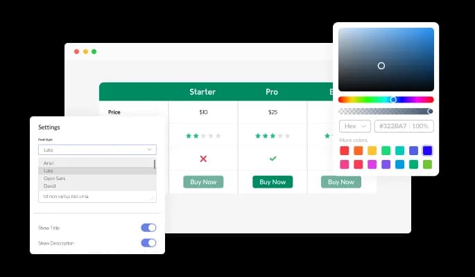 Comparison Tables - The design is fully customizable