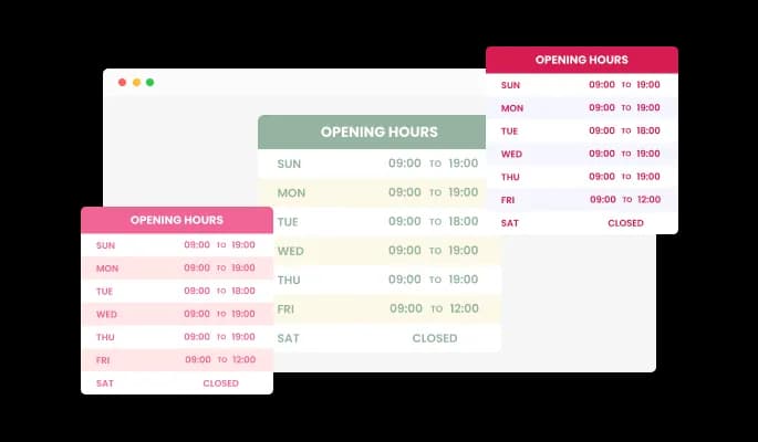 Opening Hours - Stunning skins selection for your Webflow website