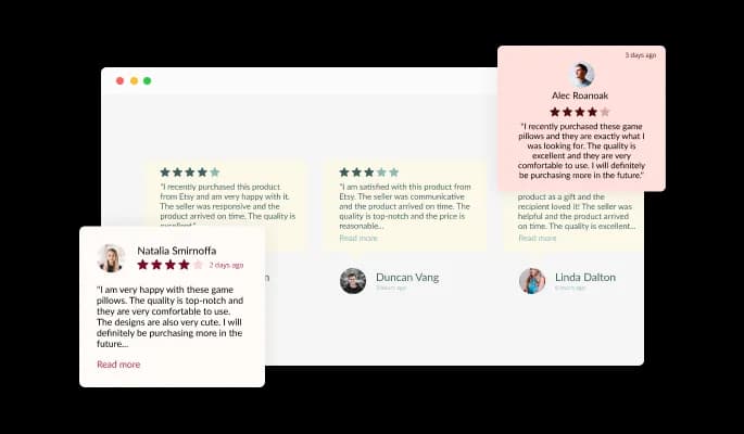 Etsy Reviews - Different Review Types