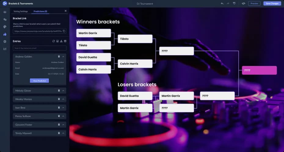 Creating brackets with users prediction