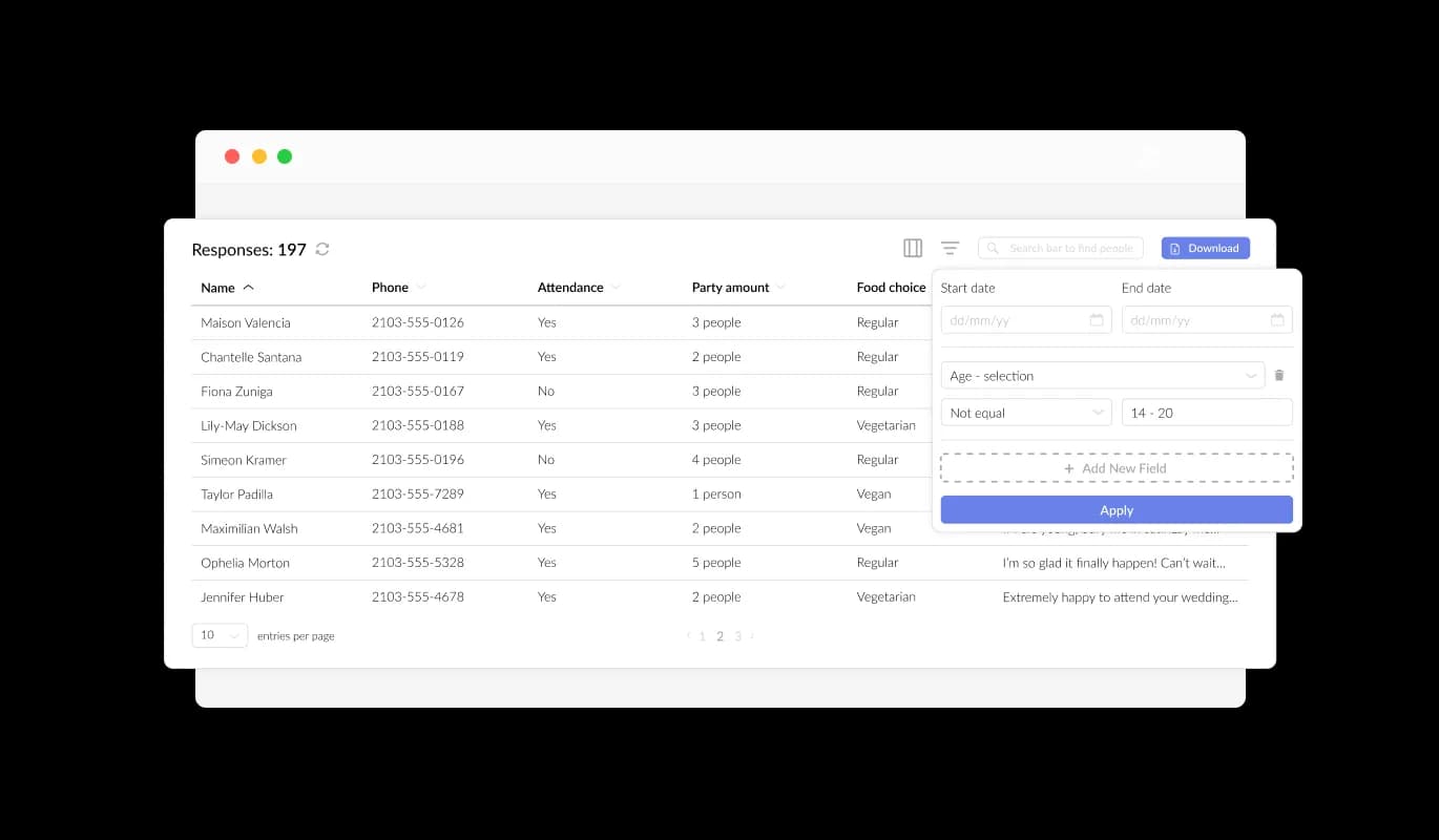 RSVP Form - Efficient Guest RSVP Data Management with TeamSnap