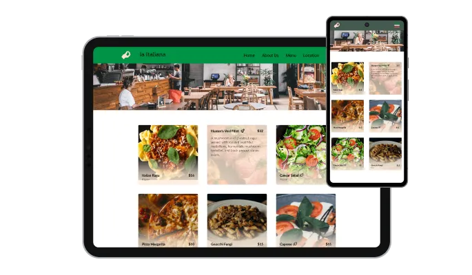 Restaurant Menu Flip Cards - Perfectly Responsive Design for your Wuilt website