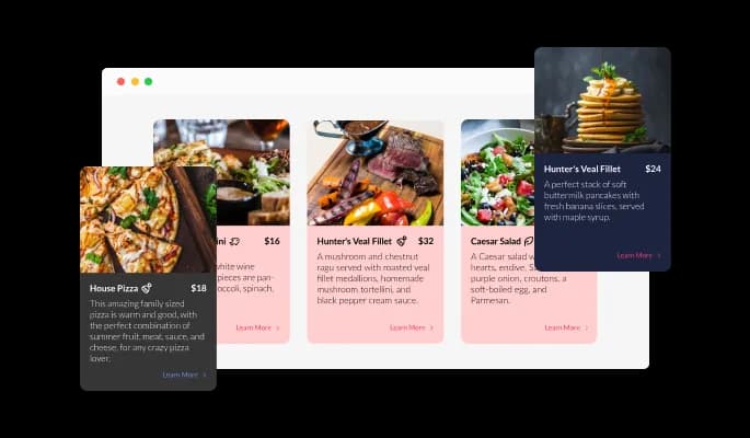 Restaurant Menu List - Selection of colorful skins for your Framer website