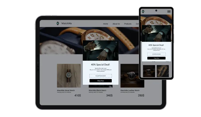 Coupon Popup - Perfectly Responsive Design for your Dora website
