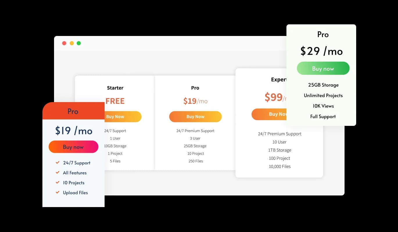 Pricing Tables - Various Skins for your clickbooq portfolio