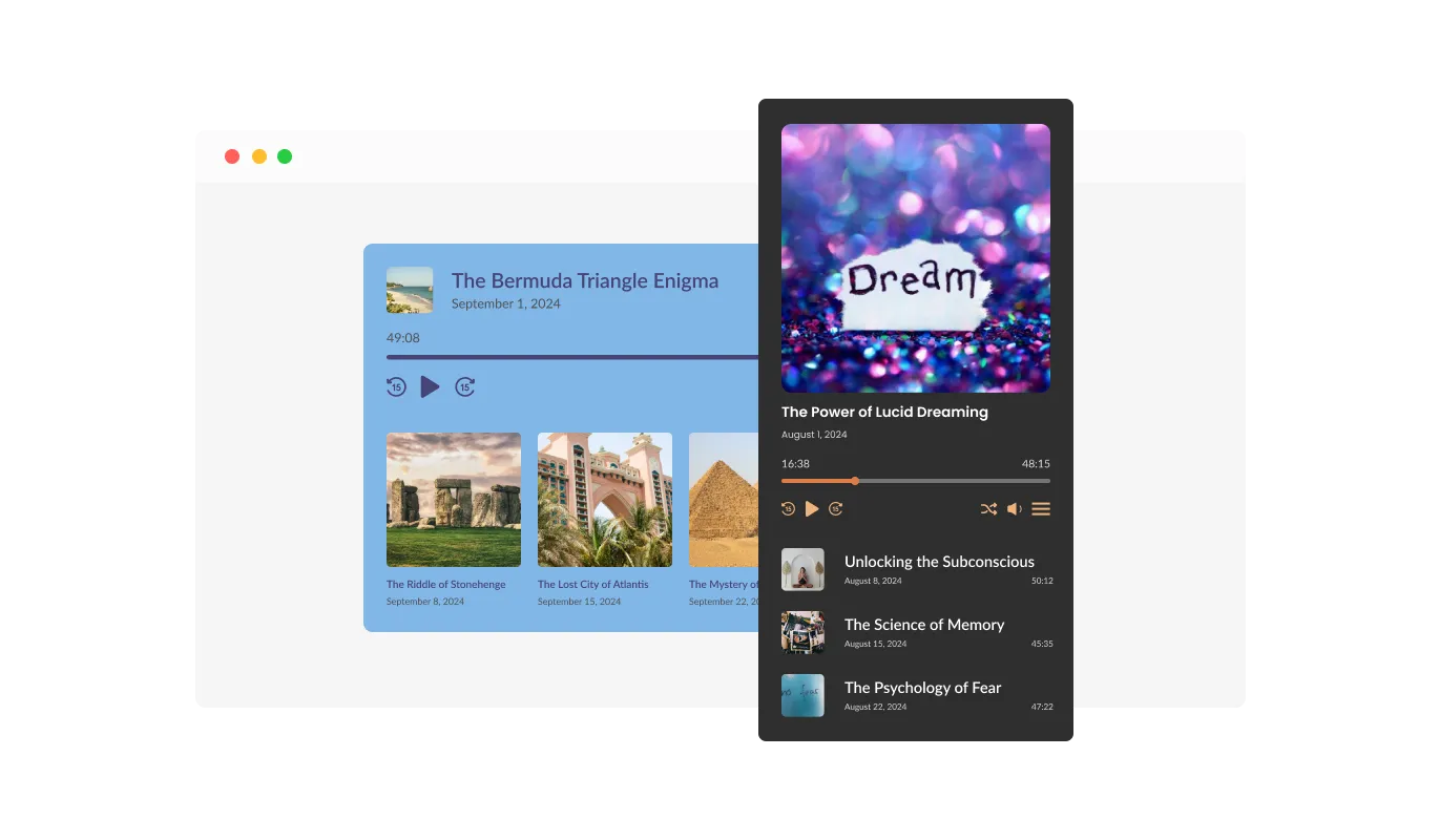 Podcast Player - Versatile List and Grid Layout Options